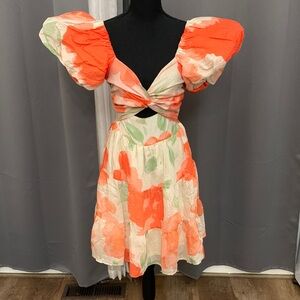 Vibrant Floral Puff Sleeve Mini Dress